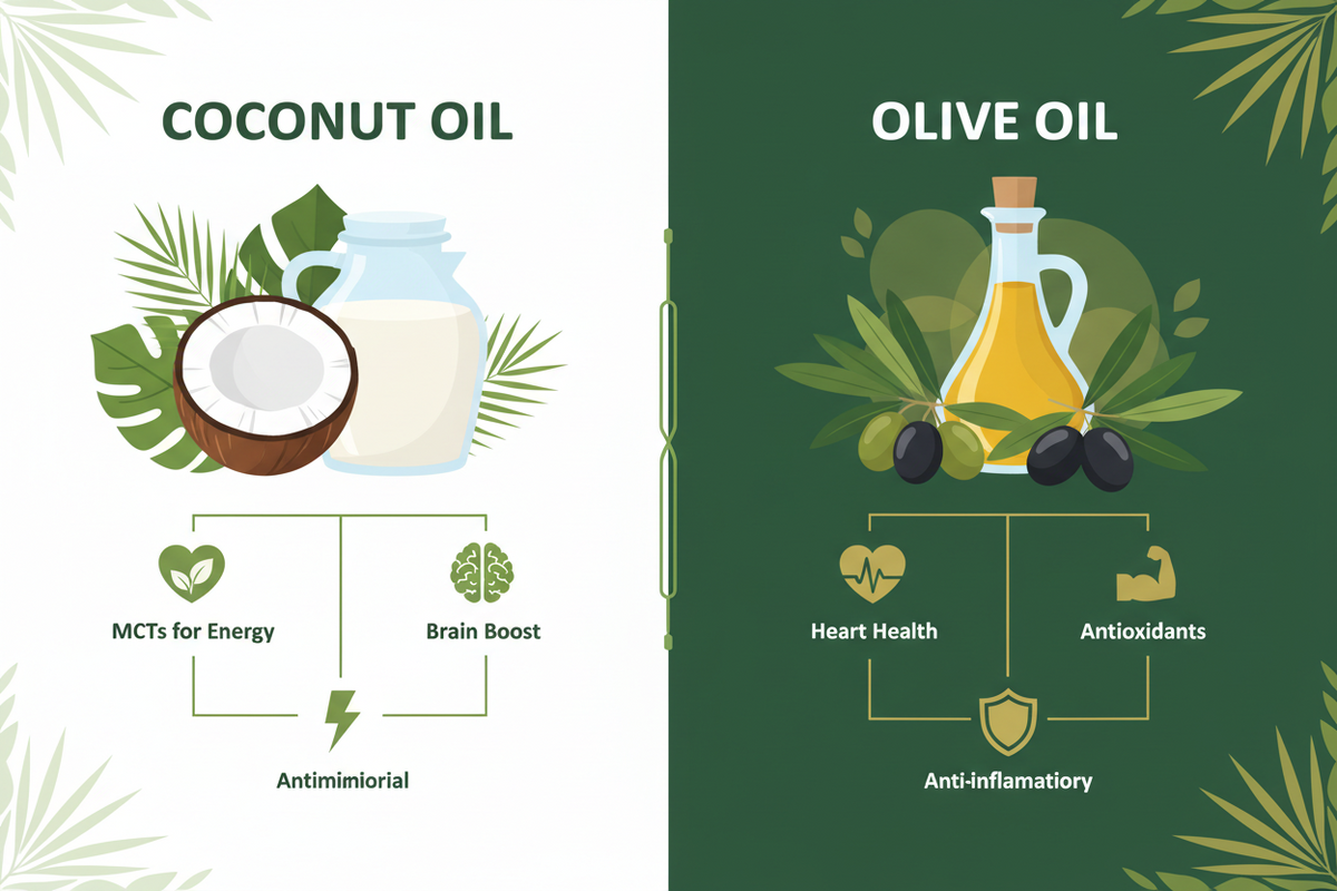 Coconut Oil vs Olive Oil: An Infographic Guide to Health, Skin, and Kitchen Uses
