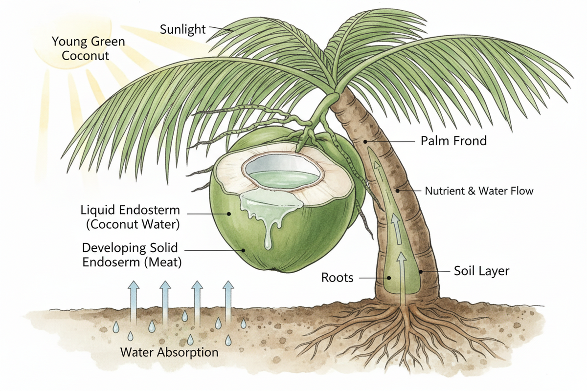 How does water get into a coconut?